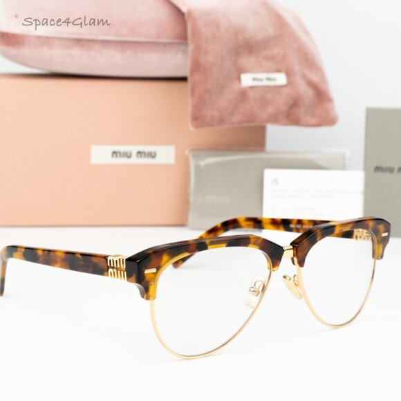 NEW Miu Miu MU09ZS 19P08N Trotoise Clear Blue Light Filter Browline Eyeglasses - Picture 1 of 7